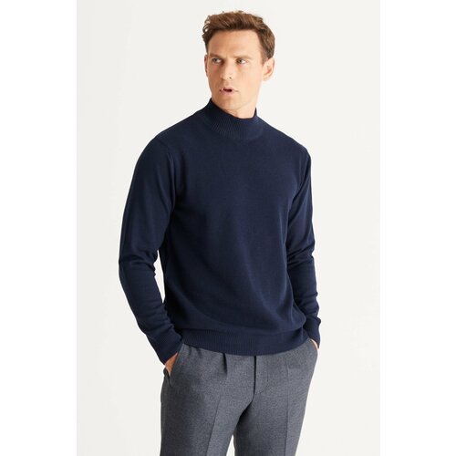ALTINYILDIZ CLASSICS Men's Navy Blue Standard Fit Normal Cut Half Turtleneck Cotton Knitwear Sweater. Cene