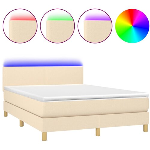  Box spring postelja z vzmetnico LED krem 140x200 cm blago Cene
