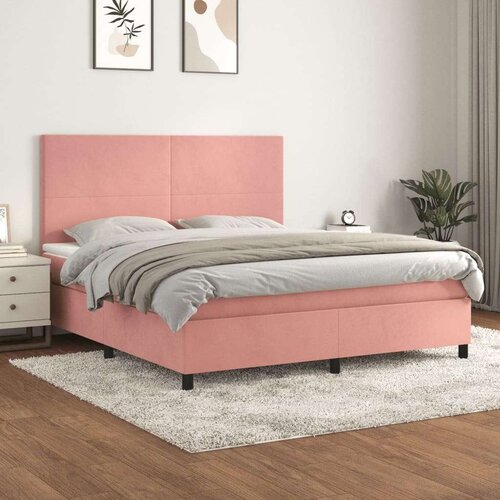  Box spring postelja z vzmetnico roza 160x200 cm žamet, (20897622) Slike