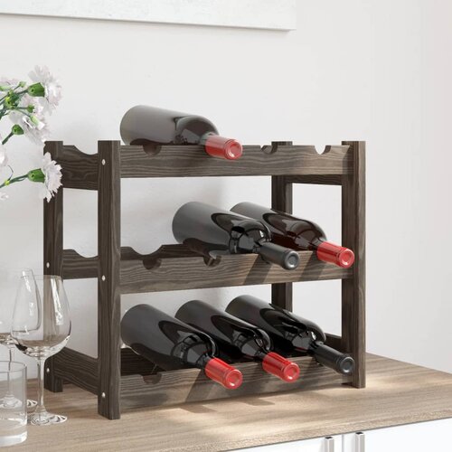 VidaXL Stalak za vino za 12 boca sivi od masivne borovine Slike