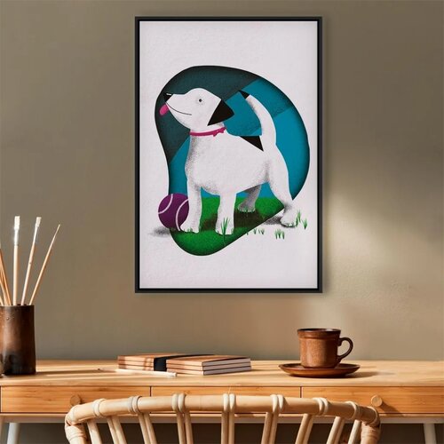  Slika - Dog and Ball (1 Part) Vertical 60x90 U crnom drvenom okviru Slike