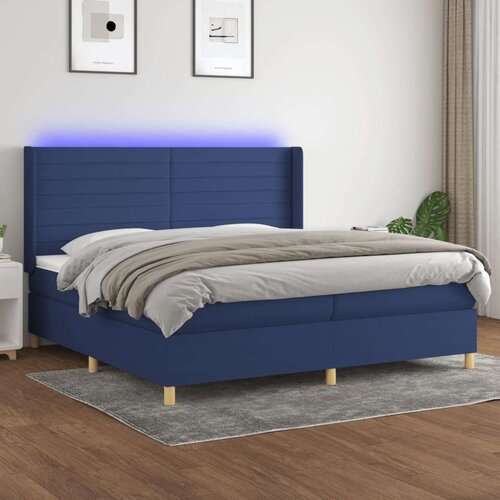  Krevet box spring s madracem LED plavi 200x200 cm od tkanine Slike