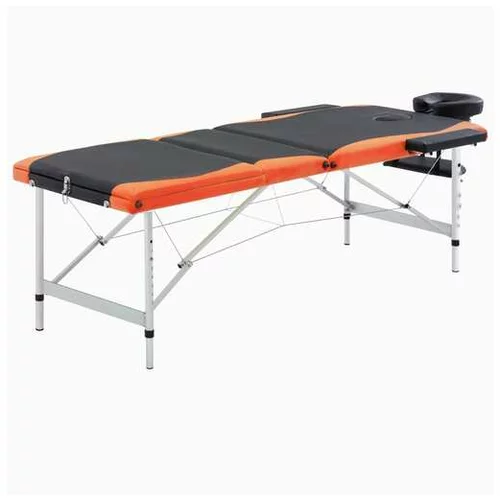  3-conska zložljiva masažna miza aluminij črna in oranžna