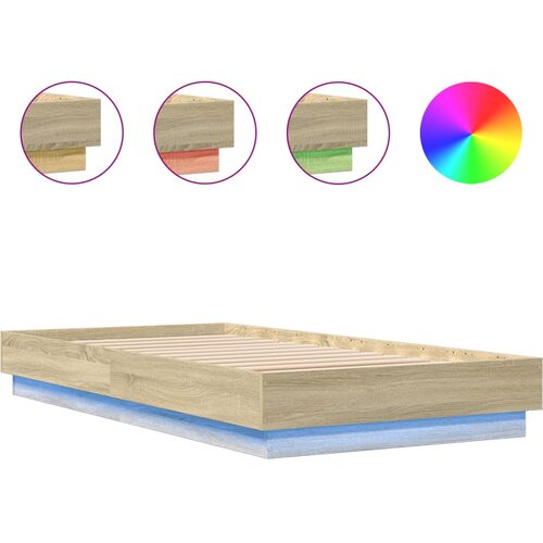 Maison Chic Posteljni okvir - Enojna postelja - Postelja za odrasle z LED lučkami sonoma hrast 90x190 cm-J9242, (21772936) Cene