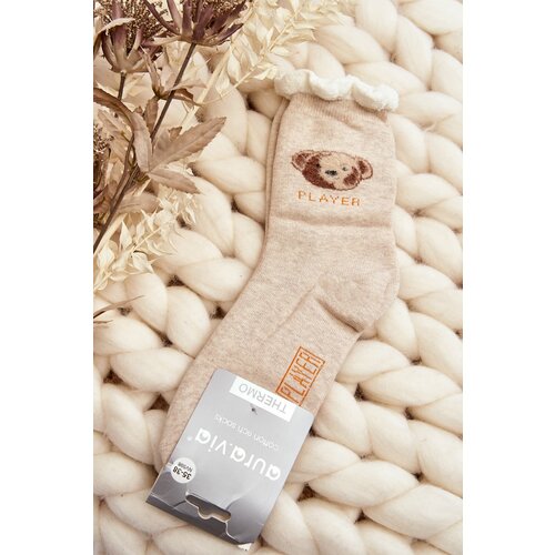 Kesi Thick cotton socks with teddy bear, beige Cene