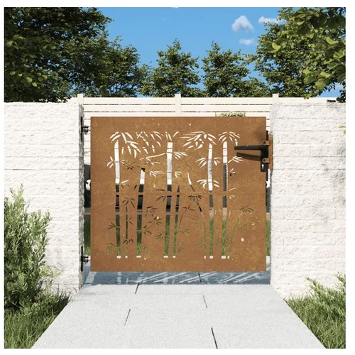 vidaXL Vrtna vrata 85x75 cm corten jeklo dizajn bambusa