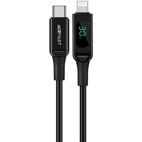 Acefast Pleten kabel z LED zaslonom za iPhone MFI USB-C - Lightning 1,2m 30W 3A črn, (21091094) Slike