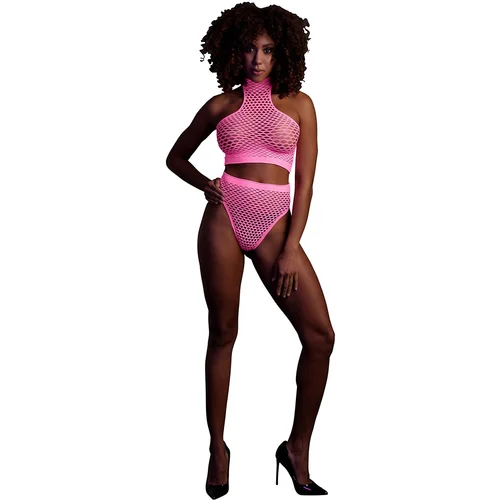 Ouch! Glow in the Dark Turtle Neck and High Waist Slip Neon Pink S/M/L