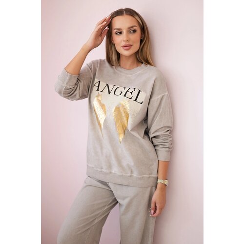 Kesi Włoski Cotton set Angel sweatshirt + pants beige Slike