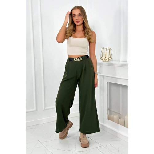 Kesi Viscose trousers with wide legs in khaki color Slike