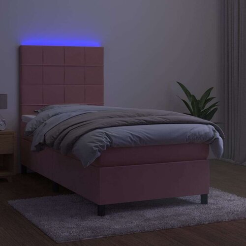 VidaXL Krevet box spring s madracem LED ružičasti 90x190 cm bar&amp;scaron;unasti Slike