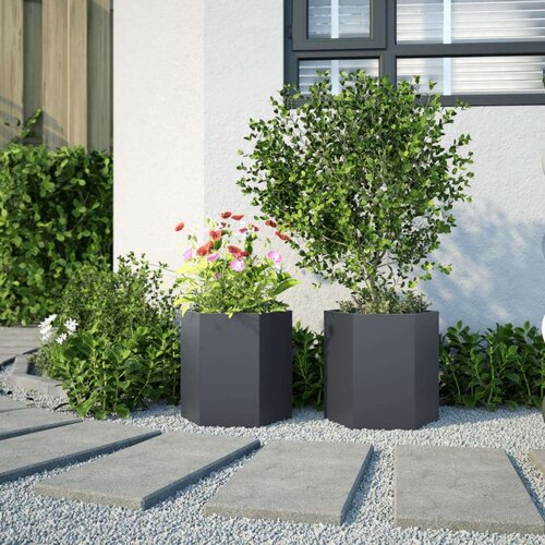 VidaXL Vrtna sadilice 2 kom crna &amp;scaron;esterokutna 46x40x45 cm čelična Slike