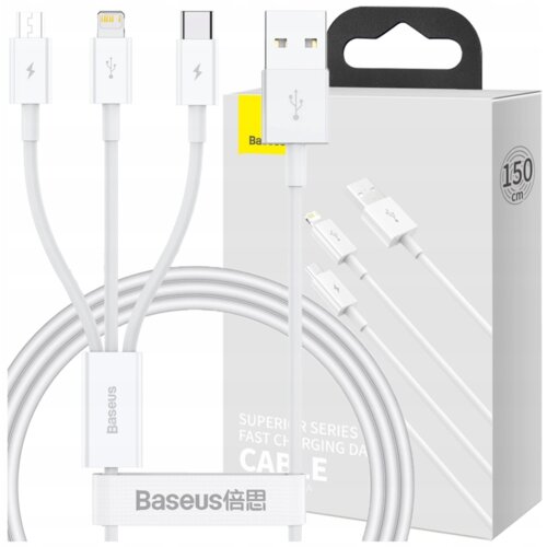 Baseus KABEL USB-A NA USB-C ZA LIGHTNING MICRO USB 3.5A 1M BEL, (21980640) Cene