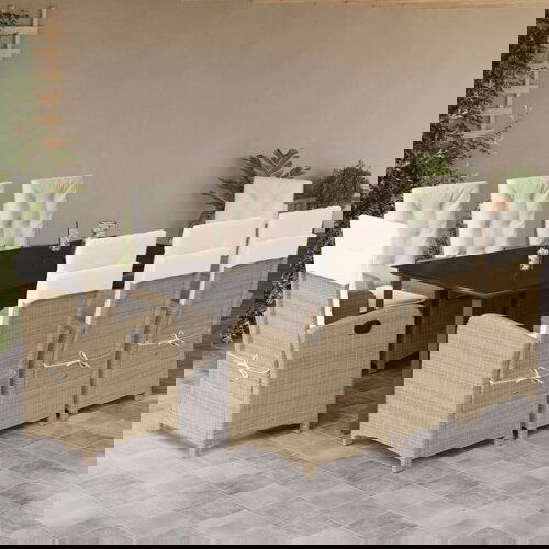 vidaXL 9-dijelni vrtni blagovaonski set od poliratana s jastucima bež Cijene