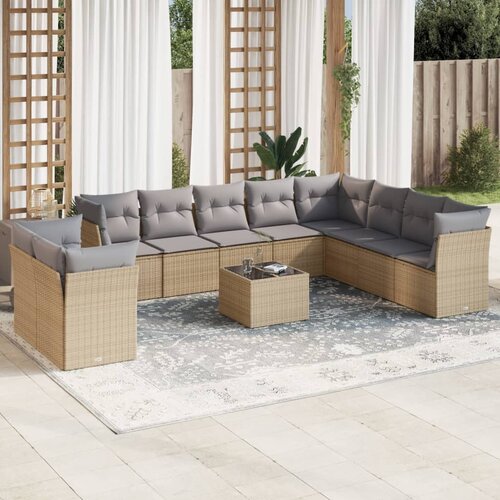vidaXL 11-dijelni set vrtnih sofa od poliratana s jastucima bež Cijene