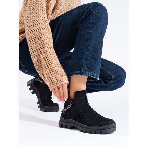 W. POTOCKI Suede openwork ankle boots for women black Potocki Slike