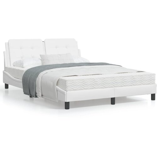 VidaXL Okvir za krevet s uzglavljem bijeli 140x190 cm od umjetne kože Slike