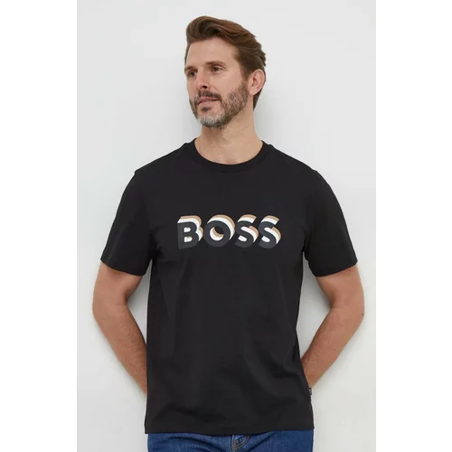 Boss Bombažna kratka majica moški, črna barva