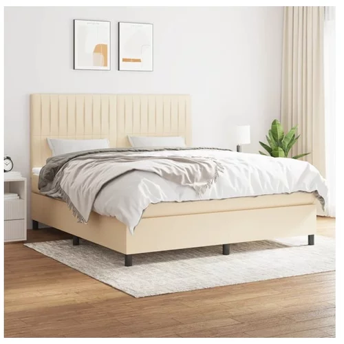  Box spring postelja z vzmetnico krem 160x200 cm blago