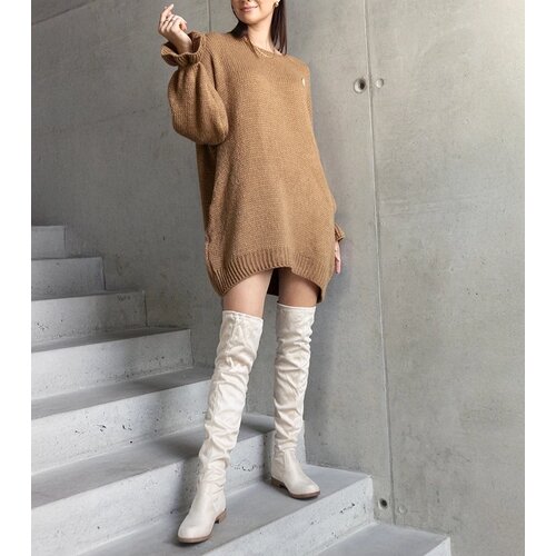 Brown long oversized sweater with ruched sleeves Najeta Slike