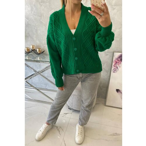 Kesi Buttoned sweater with a decorative weave green Slike