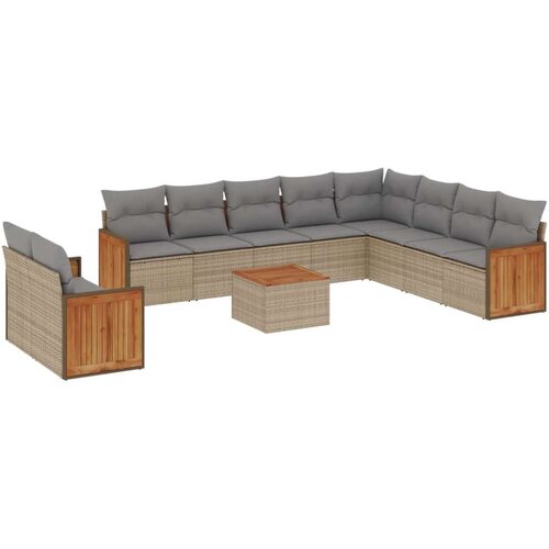 VidaXL 11-dijelni set vrtnih sofa od poliratana s jastucima bež Slike