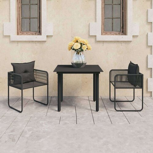 PVC 3-dijelni vrtni blagovaonski set od ratana crni Cene