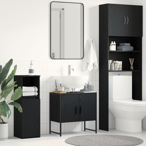vidaXL Kopalniška omarica pod umivalnikom Črni hrast 60x33x60 cm Inženirski les Cene