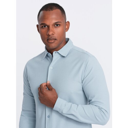 Ombre Men's long sleeve knitted SLIM FIT shirt - blue Cene