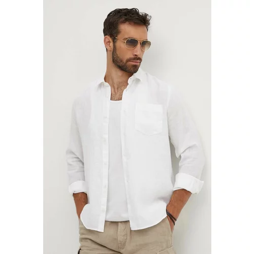 Vilebrequin Lanena srajca CAROUBIS bela barva, CRSU3U00