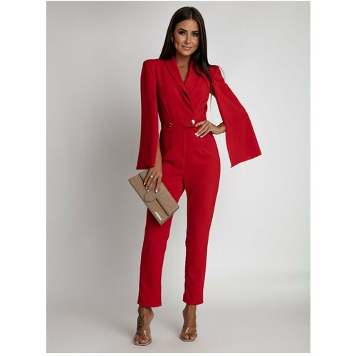 Fasardi Red jumpsuit with slit sleeves Slike
