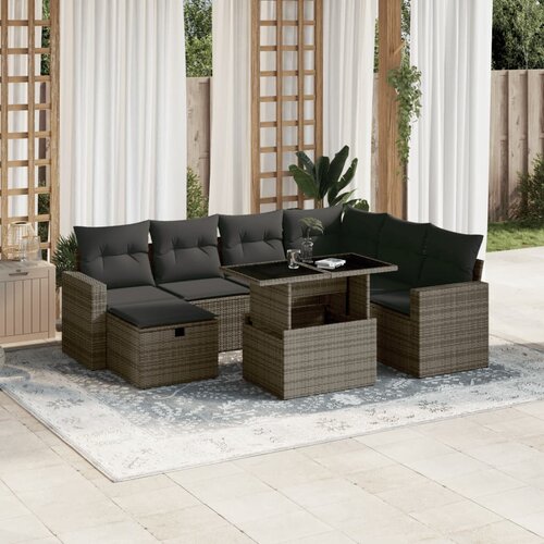 vidaXL 8-dijelni set vrtnih sofa od poliratana s jastucima sivi Cijene