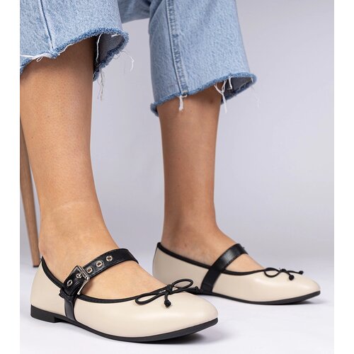 Gemre Beige women's ballet flats with a bow Mansy Cene