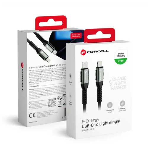  USB C na Lightning kabel Forcell F-Energy PD 3A 27W Cafule 50 cm - crni Cene