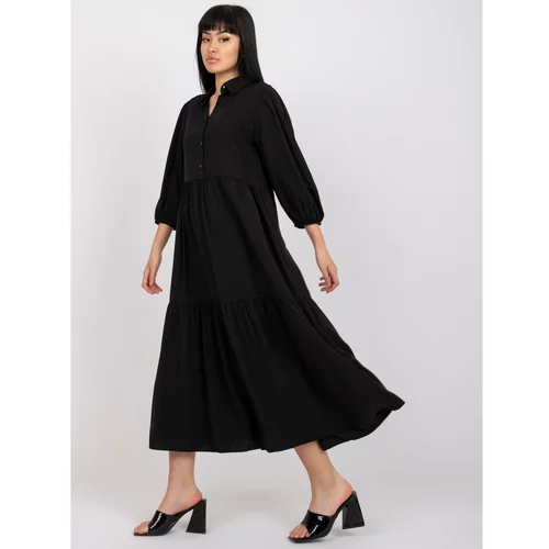 Fashion Hunters Black flared dress with a cotton frill RUE PARIS