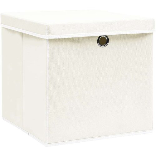 VidaXL Kutije za pohranu s poklopcima 4 kom bijele 32x32x32 cm tkanina Slike