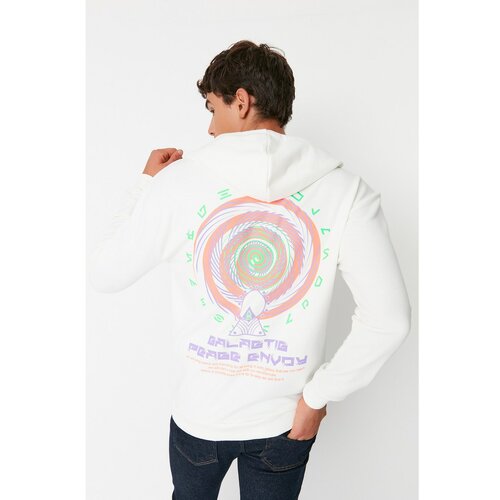 Trendyol Ecru Men's Relaxed Fit Hooded Back Printed Long Sleeve Sweatshirt Slike