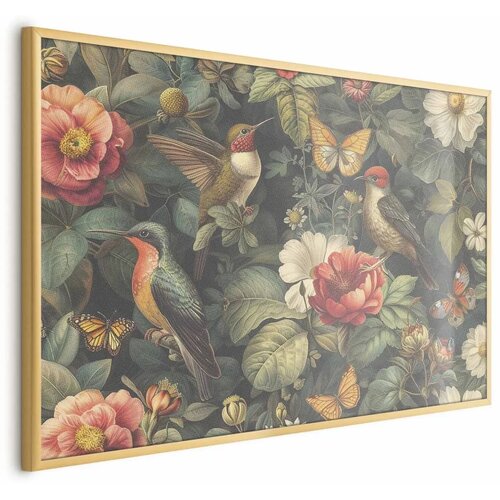  Plakat Flowers Birds and Butterflies - vintage-style illustration 60x40 Zlatni okvir Cene
