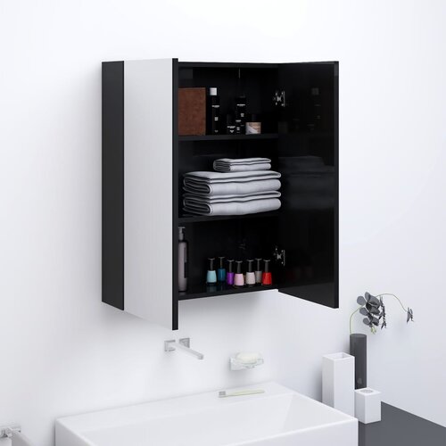 vidaXL Kopalniška omarica z ogledalom 60x15x75 cm MDF sijoče črna Cene