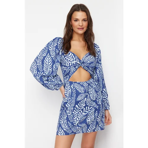 Trendyol Tropical Print Mini Woven Cut Out/Window Beach Dress