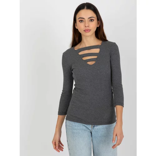 Fashion Hunters Lady's blouse with neckline cut-outs - grey