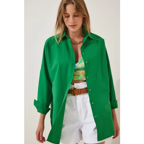 Happiness İstanbul Women's Vivid Green Oversize Long Basic Shirt