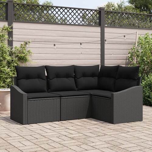 VidaXL Vrtni sofa set Set 4 Črna Ratan, Poliester, Jeklo Slike