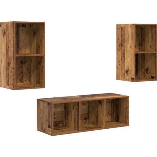 VidaXL Set TV stalka s policom Zidne 3 pcs Staro drvo 37 x 37 x 107 cm Slike
