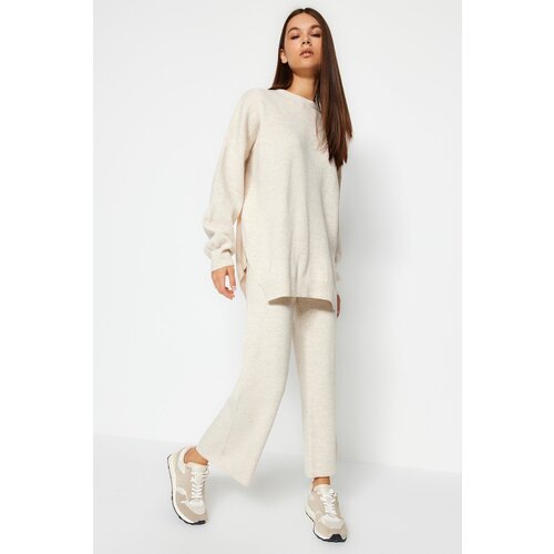 Trendyol Beige Wide fit Balloon Sleeves Knitwear Top and Bottom Set Cene