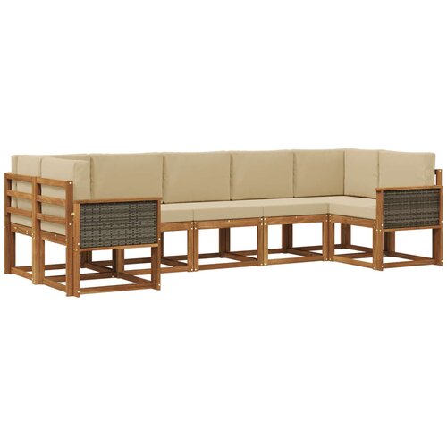 vidaXL Zunanja garnitura za sedenje z blazino 7 pcs Naravna in bež, (5000280068) Cene