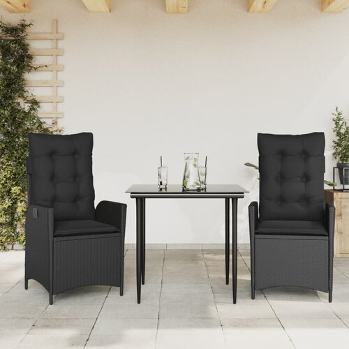  3-dijelni vrtni blagovaonski set s jastucima od poliratana crni Crna 80 x 80 x 74 cm Cene