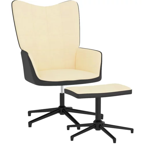 vidaXL stol za sproščanje s stolčkom kremno bel žamet in PVC