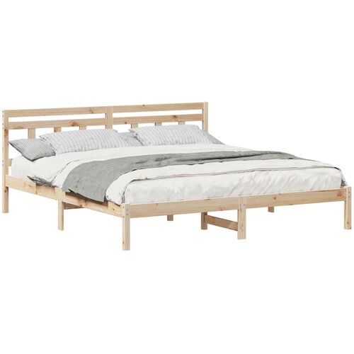 Krevetna konstrukcija Smeđa 200 x 200 cm Čvrsto borovo drvo Bež Slike