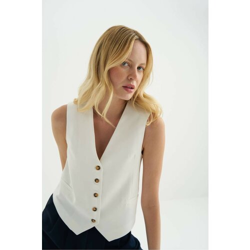 Laluvia White Harvey Buttoned Masculine Women's Vest Cene
